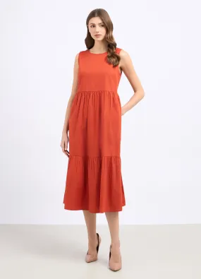 Abito smanicato a balze in puro cotone donna