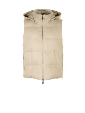 Beige sleeveless flannel down jacket