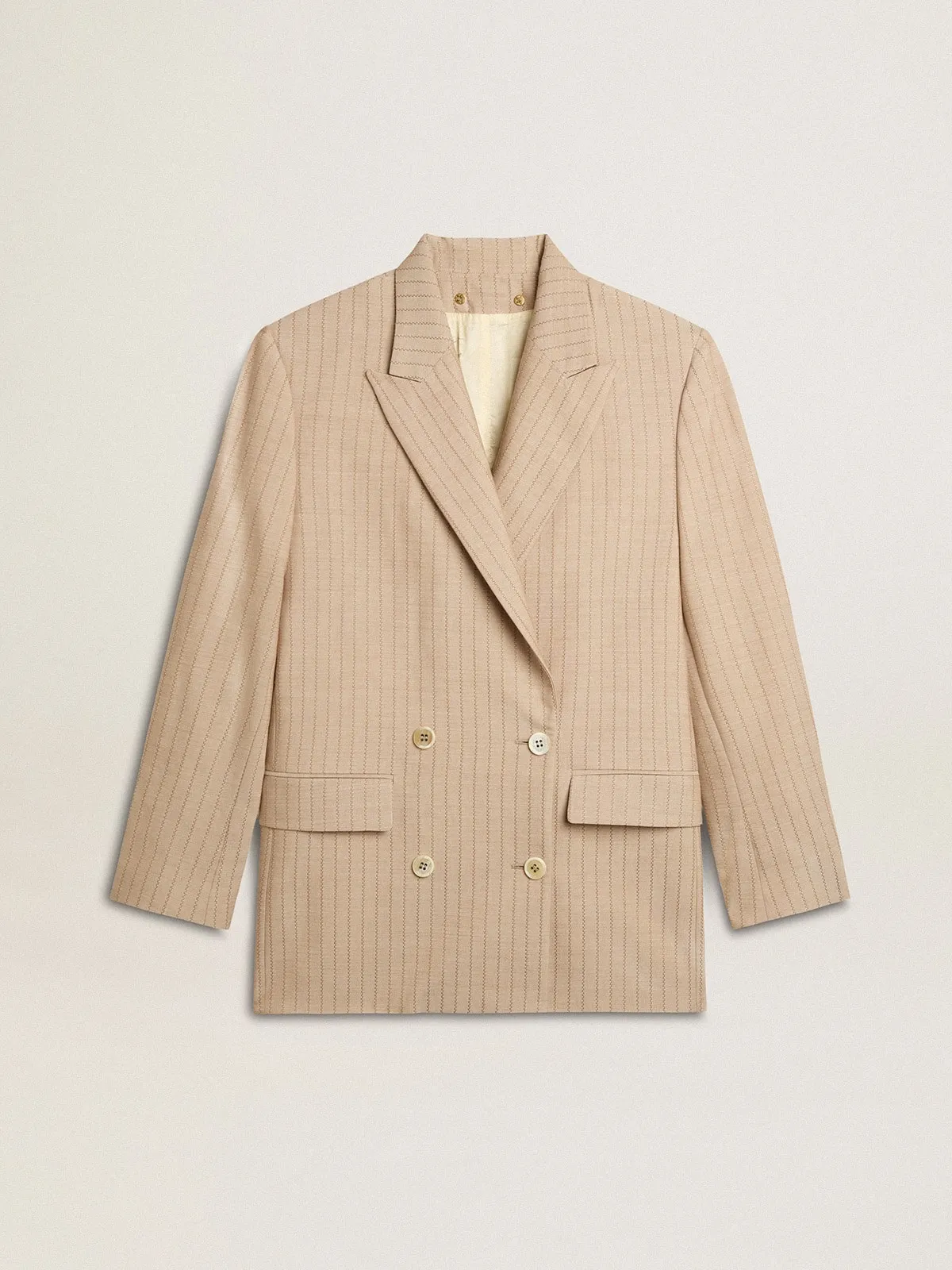 Blazer doppiopetto di colore beige scuro da donna con chiusura a bottoni