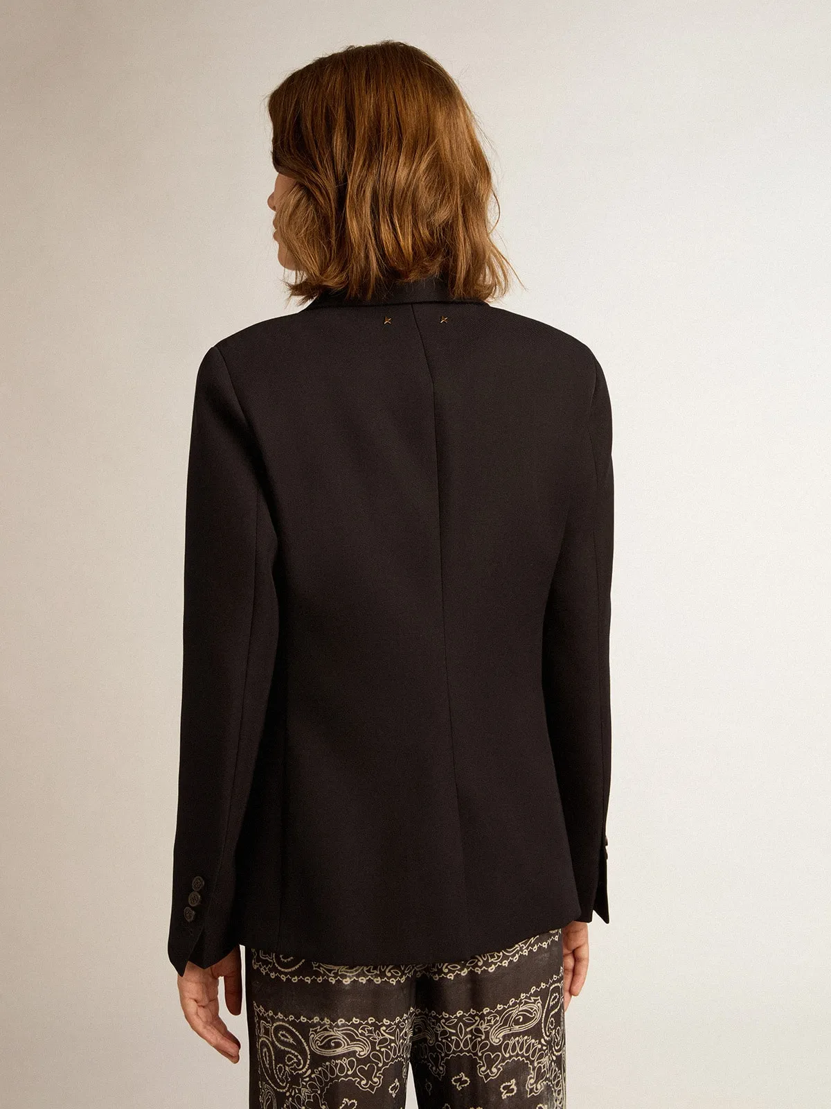 Blazer monopetto da donna in gabardine di lana blu scuro