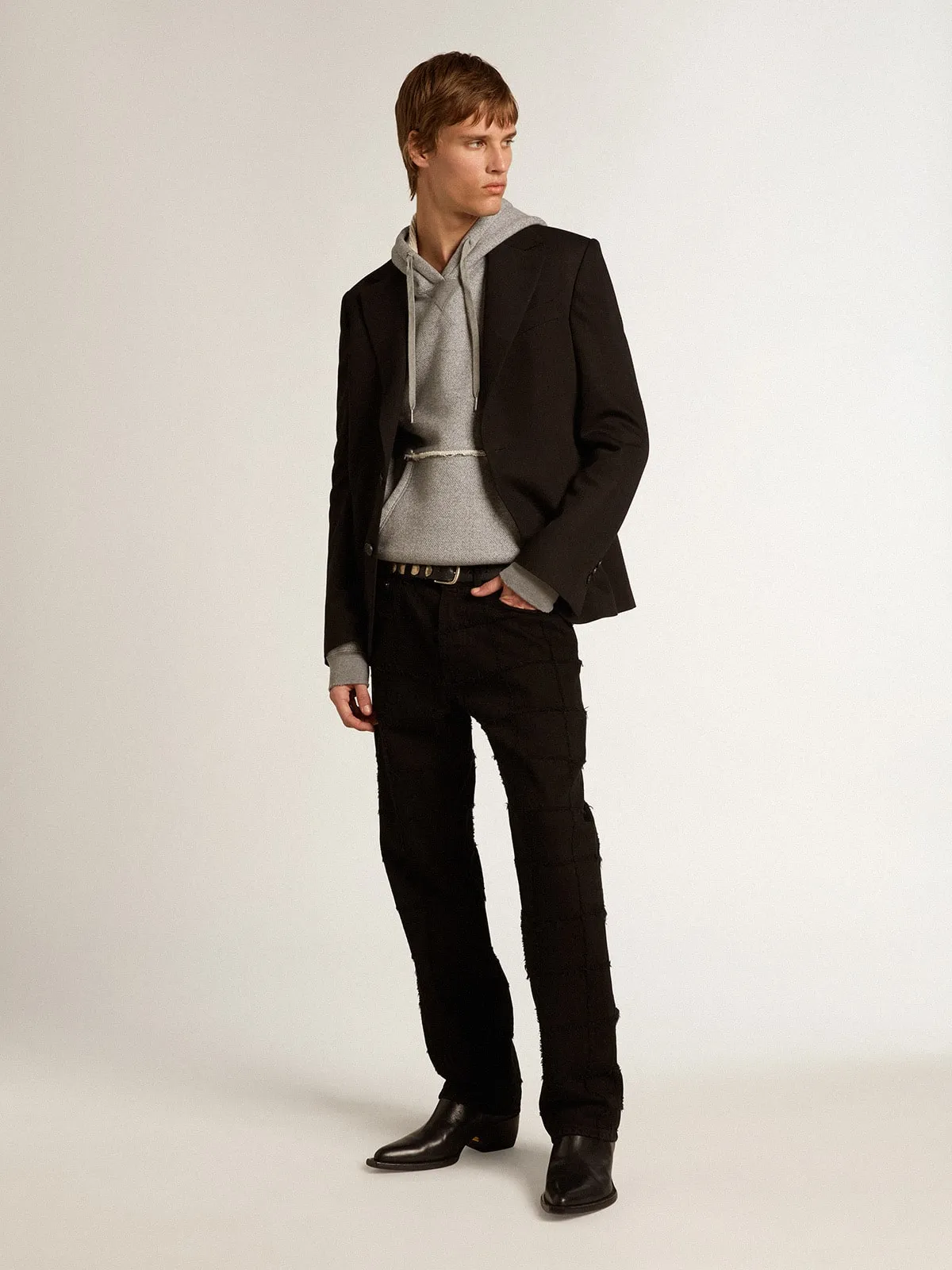 Blazer monopetto in lana misto viscosa di colore nero