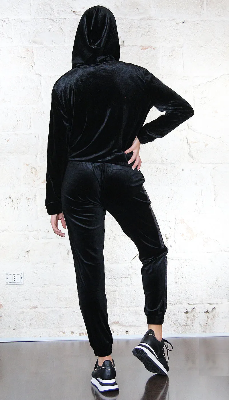 Denny Rose Jeans Tuta in ciniglia con cappuccio e zip