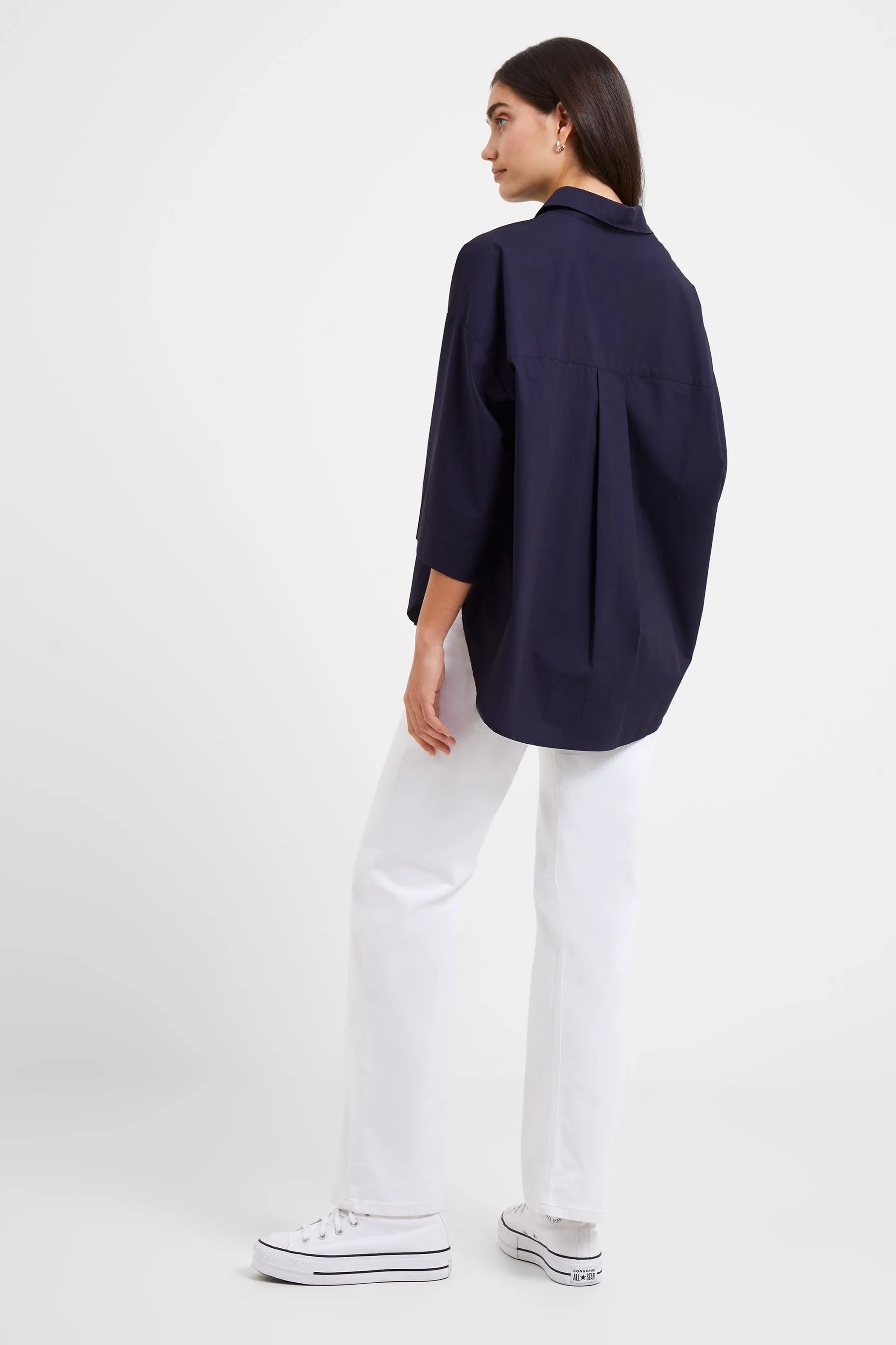 French Connection Rhodes - Sust - Blusa in popeline con maniche corte e bottoni a pressione
