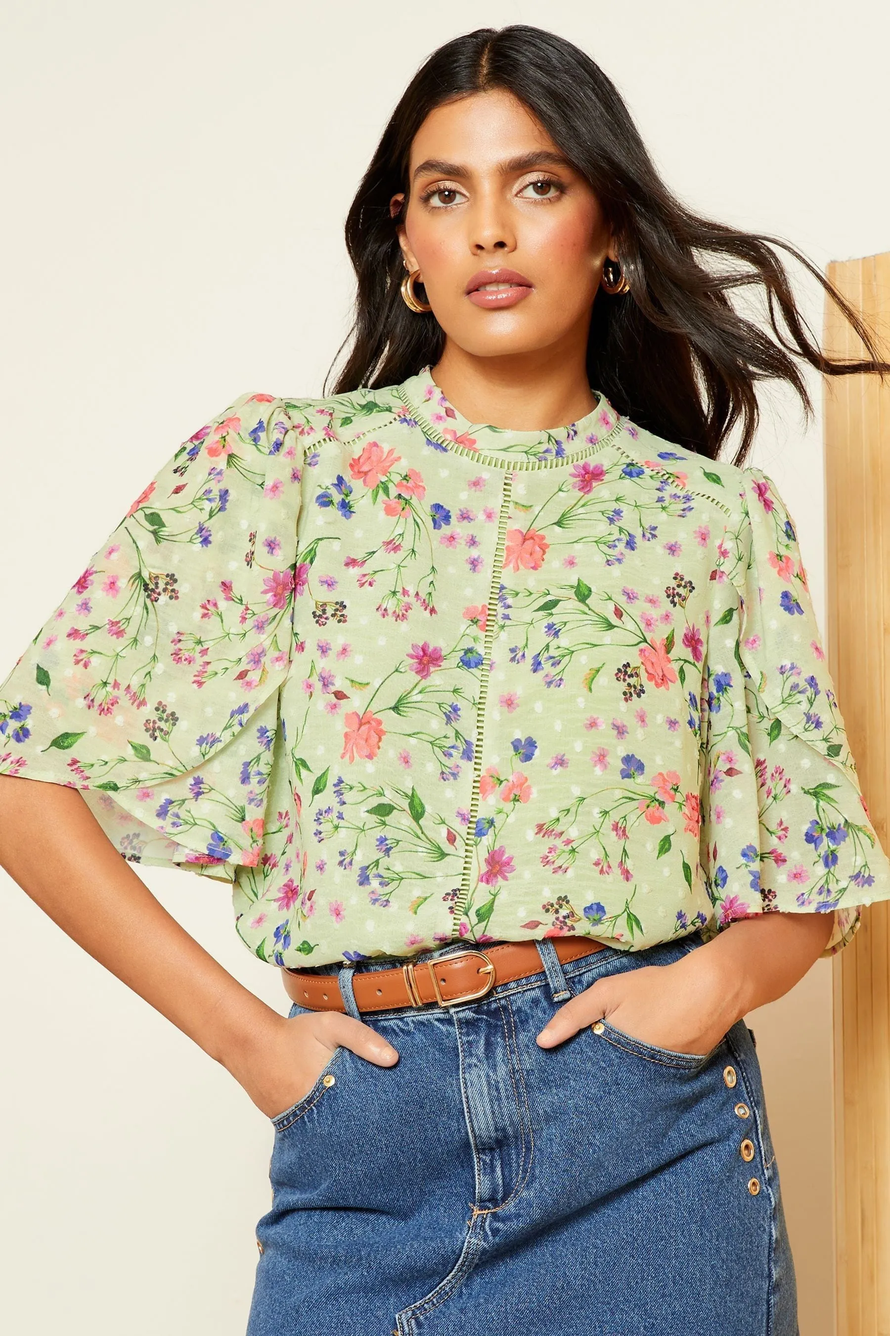 Love & Roses Floreale - Blusa stampata a pallini con maniche svasate