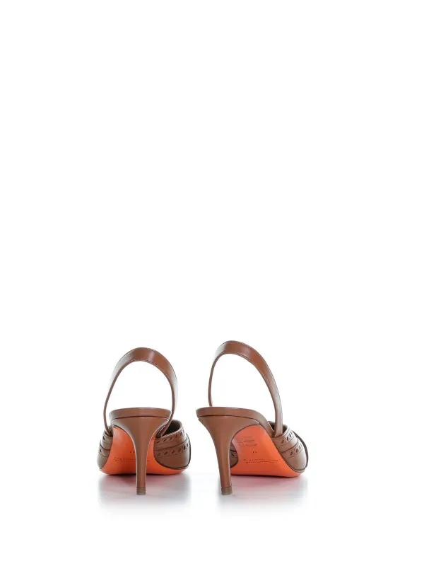 Medium heel slingback in leather