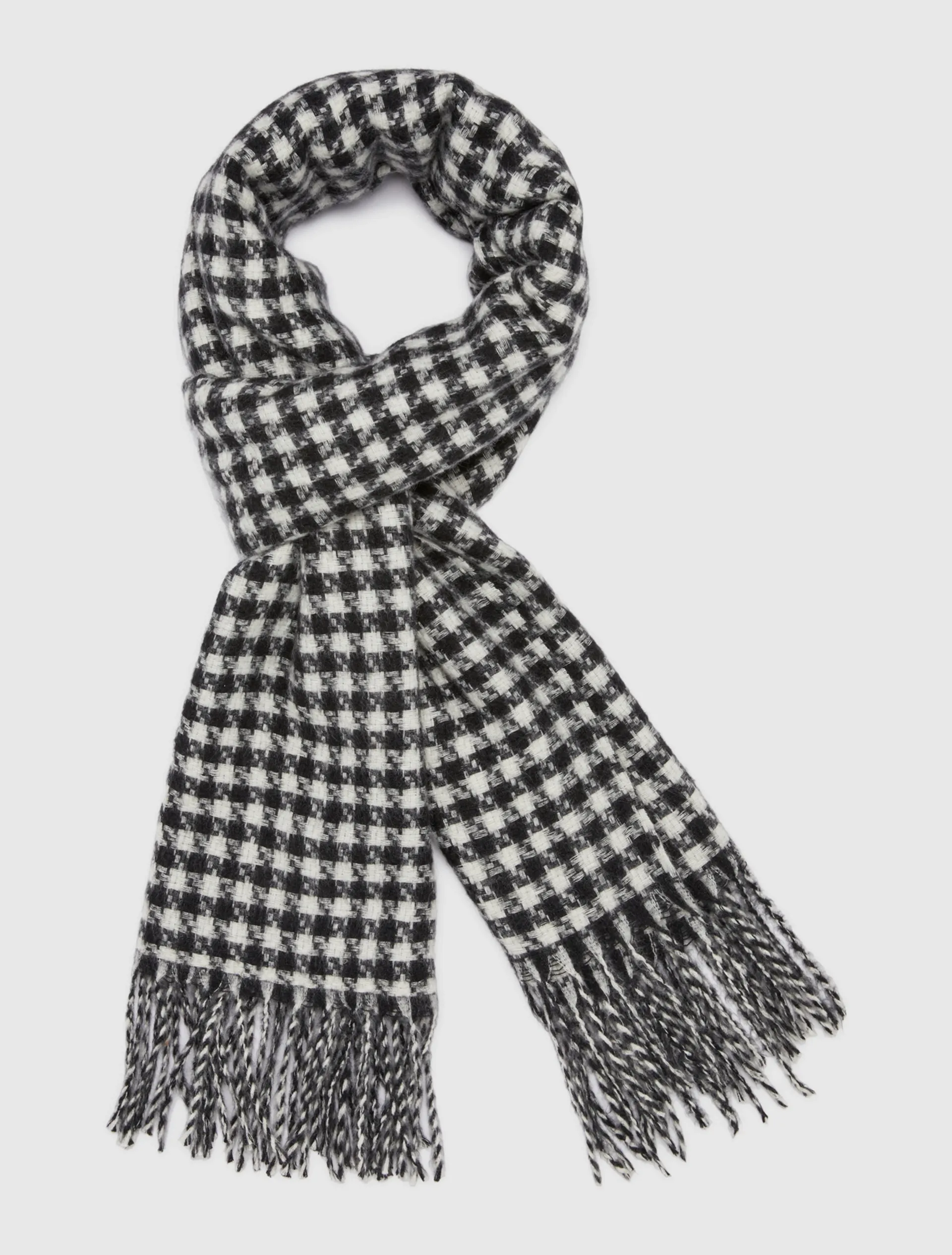 Scarf with Houndstooth Pattern / Black