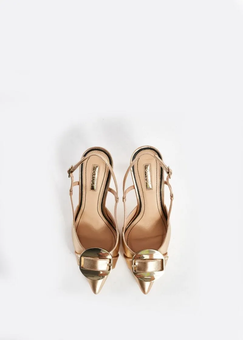 Slingback in nappa laminata con fibbia