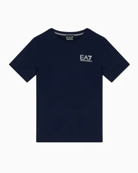 T-shirt blu mezza manica in cotone con logo bianco 10-16 anni
