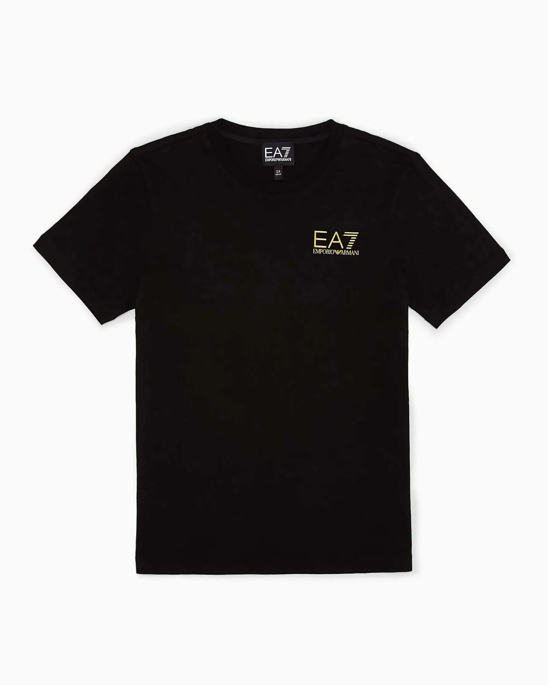 T-shirt nera mezza manica in cotone con logo piccolo sul petto 10-16 anni