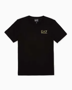 T-shirt nera mezza manica in cotone con logo piccolo sul petto 10-16 anni